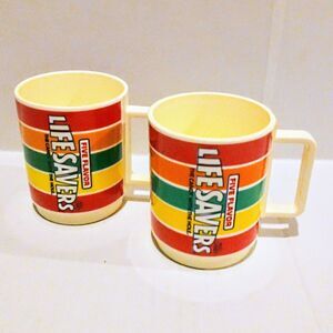 Vintage Deka Life Savers Plastic Mug Cup-Lot Of 2-1981-USA Made-10 oz-No Lids